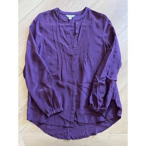 Lucky Brand‎ Purple Blouse XS Button Down Pintuck Long Sleeve Top